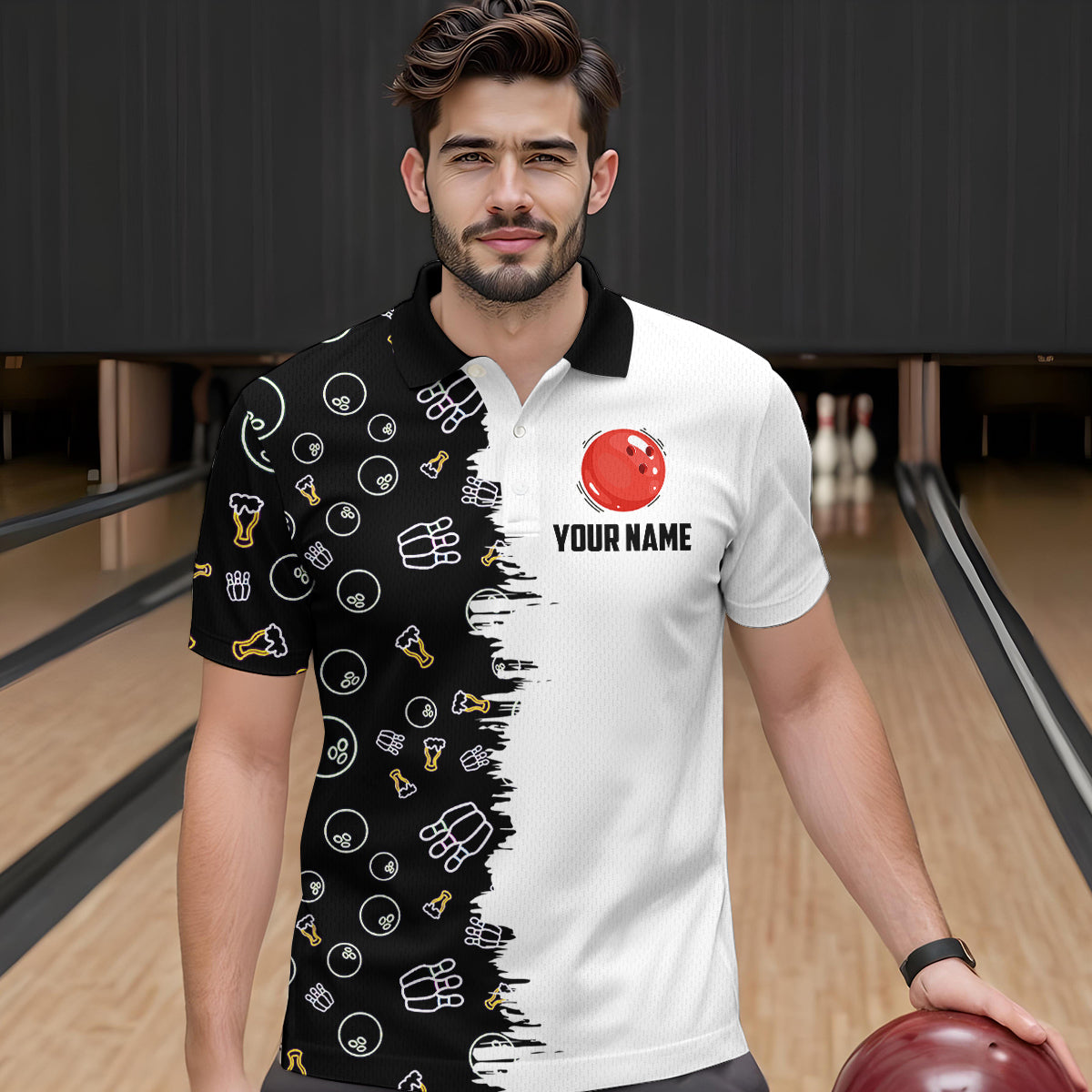 Custom Beer Bowling Shirt  Funny Bowling Team League Polo Bowling Shirt for Men QZT403