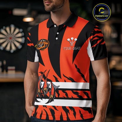 Fierce Tiger & Claws Dartboard Men's Orange Darts Shirt - Custom Name For Players NYN0479