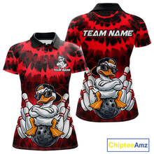 Load image into Gallery viewer, Custom Red Funny Duck Bowling Jersey for Women Bowling Uniform Polo &amp; 1/4 Zip Bowling Team Shirts HNT238