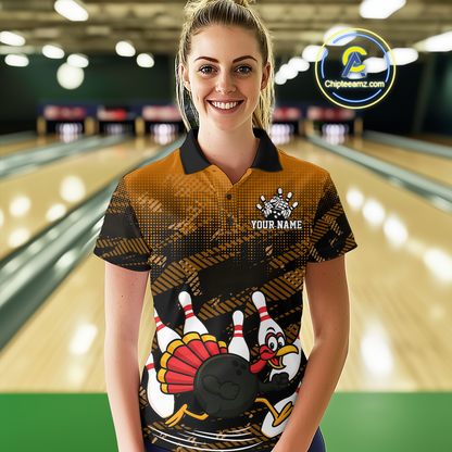 Custom Orange Funny Turkey Bowling Jersey for Women Thanksgiving Bowling Team Shirts Polo & 1/4 Zip HNT125
