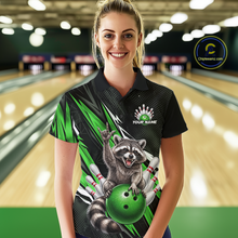 Load image into Gallery viewer, Custom Green Raccoon Bowling Jersey for Women Bowling Team Shirts Bowling Polo &amp; 1/4 Zip HNT254