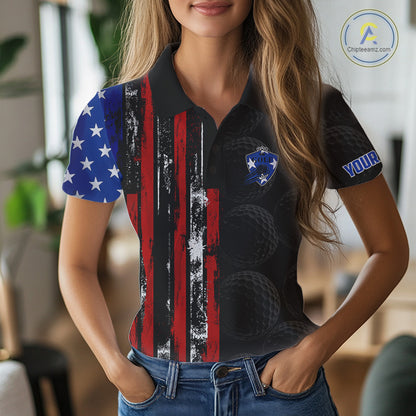Custom Womens Golf Polo Shirt USA Flag, Golf Family Team Shirt, School Team Golf Shirt, Patriotic Golf Shirt NHT715