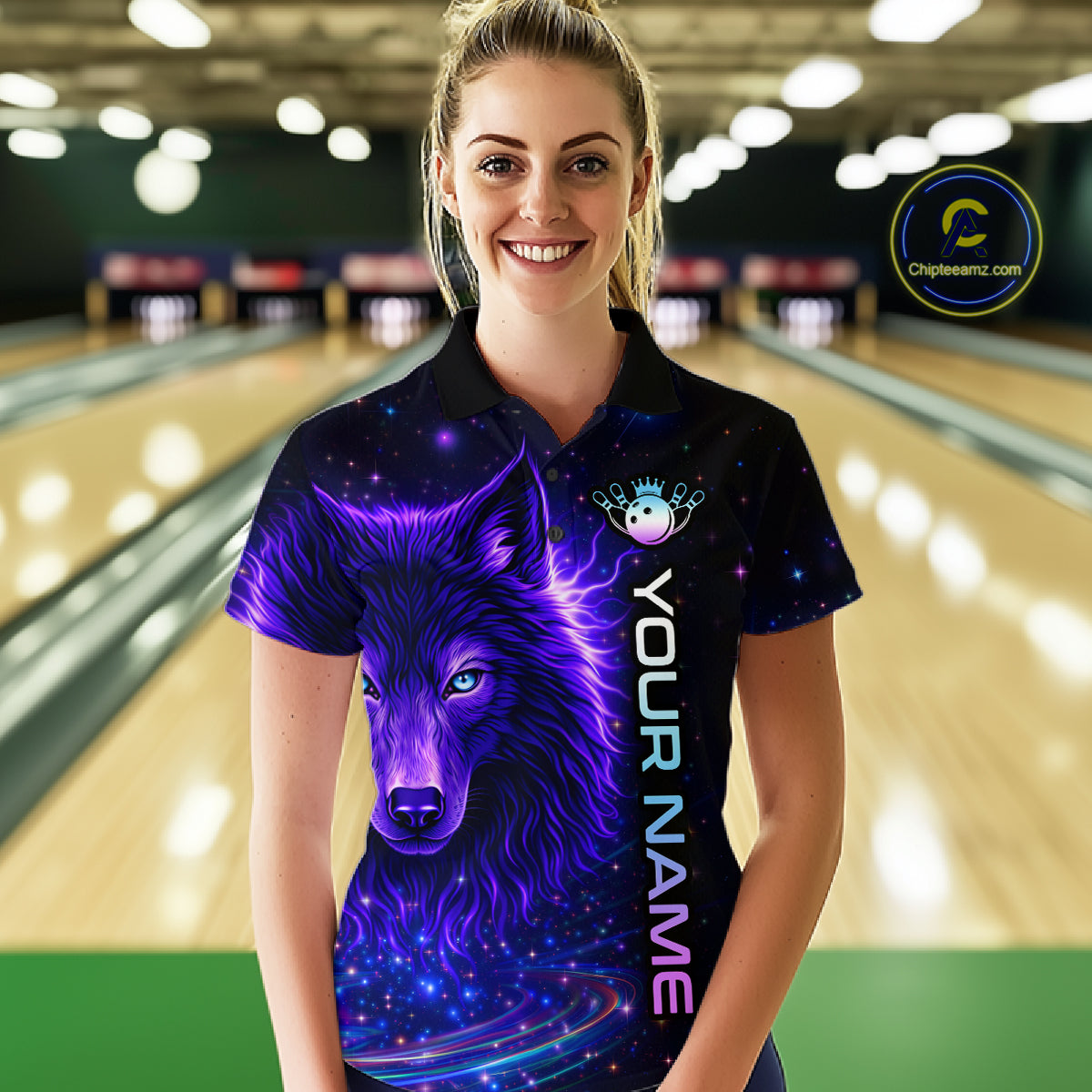 Custom Galaxy Wolf Bowling Jersey for Women Bowling Uniform Polo &1/4 Zip Bowling Team Shirts HNT251