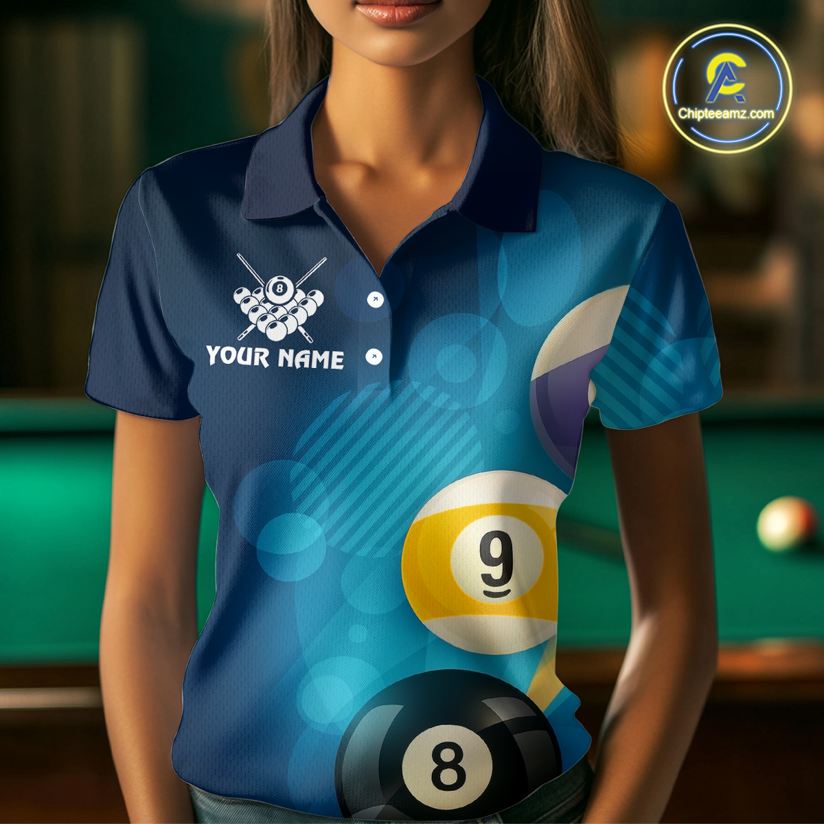 Custom 8 Ball Billiard Shirts for Women Billiard Team Shirts Billiard Uniform Polo & 1/4 Zip Shirt NNT76