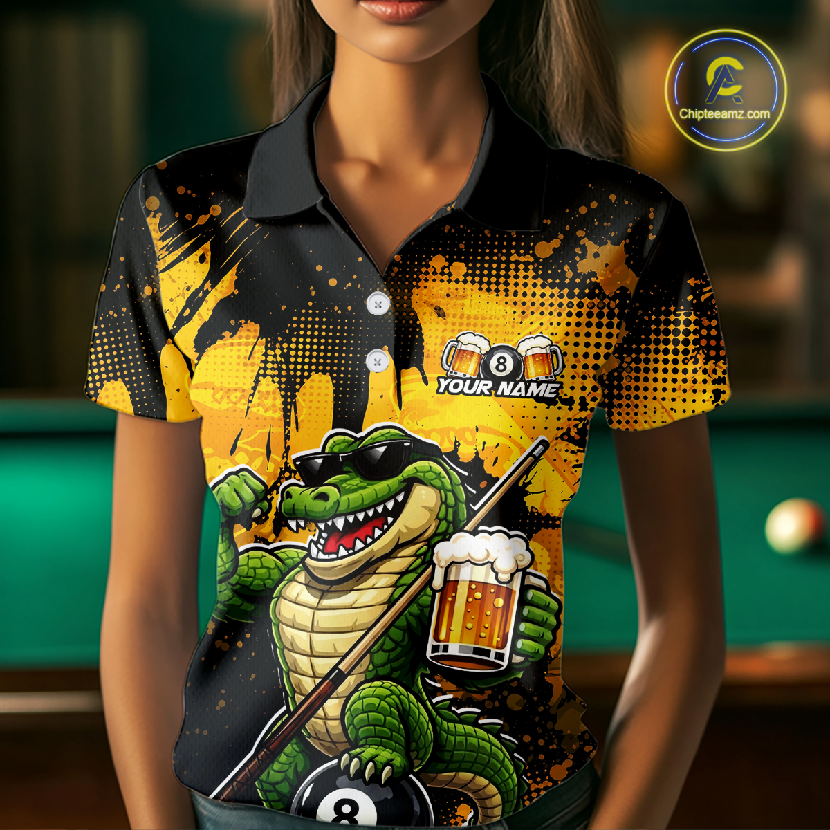 Custom Beer Alligator 8 Ball Pool Shirts Billiard Shirt for Women Billiard Team Jersey Billiard League NNT182
