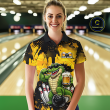 Load image into Gallery viewer, Custom Beer Alligator Bowling Jersey for Women Bowling Polo &amp; 1/4 Zip Bowling Team Shirts HNT271