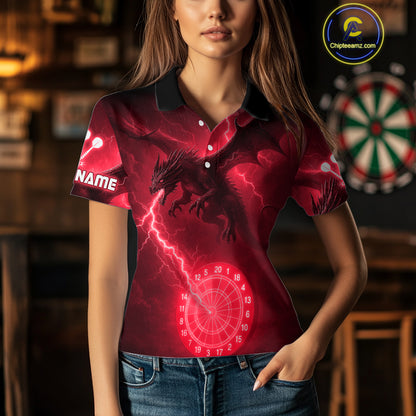 Custom Dragon Lightning Red Dartboard Dart Team Shirt For Women, Outfits Dart Jerseys NYN1072