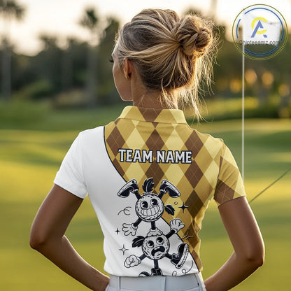 Funny Golf Ball Pattern Argyle Womens Golf Polo Shirts Custom Golf Outfits Ladies, Green Golf Tops NHT786