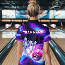 Load image into Gallery viewer, Custom Purple Blue Crazy Bowling Shirt for Women Polo &amp; 1/4-Zip Bowling League Outfit QZT831