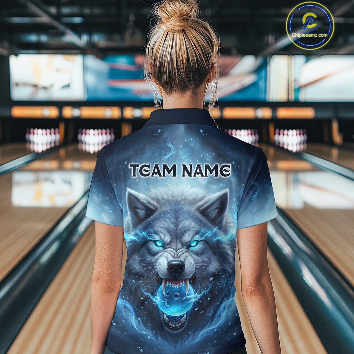 Blue Wolf Bowling Shirts Team Women Men Custom Bowling Jersey Bowl Polo&1/4 Zip MBL239