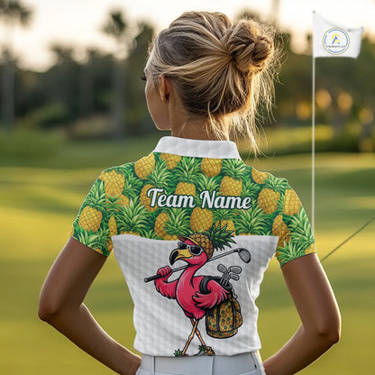 Golfing Flamingo Womens Funny Golf Polo Shirt Custom Yellow Pattern Pineapple Golf Ball Clothes Shirts NHT739