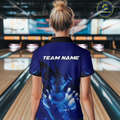 Blue Bowling Shirts for Team Women Men Custom Wolf Bowling Jerseys for Couples MBL202
