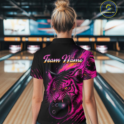 Pink Tiger Bowling Shirts for Men Women Team Bowling Polo & Quarter Zip Shirts MBL150