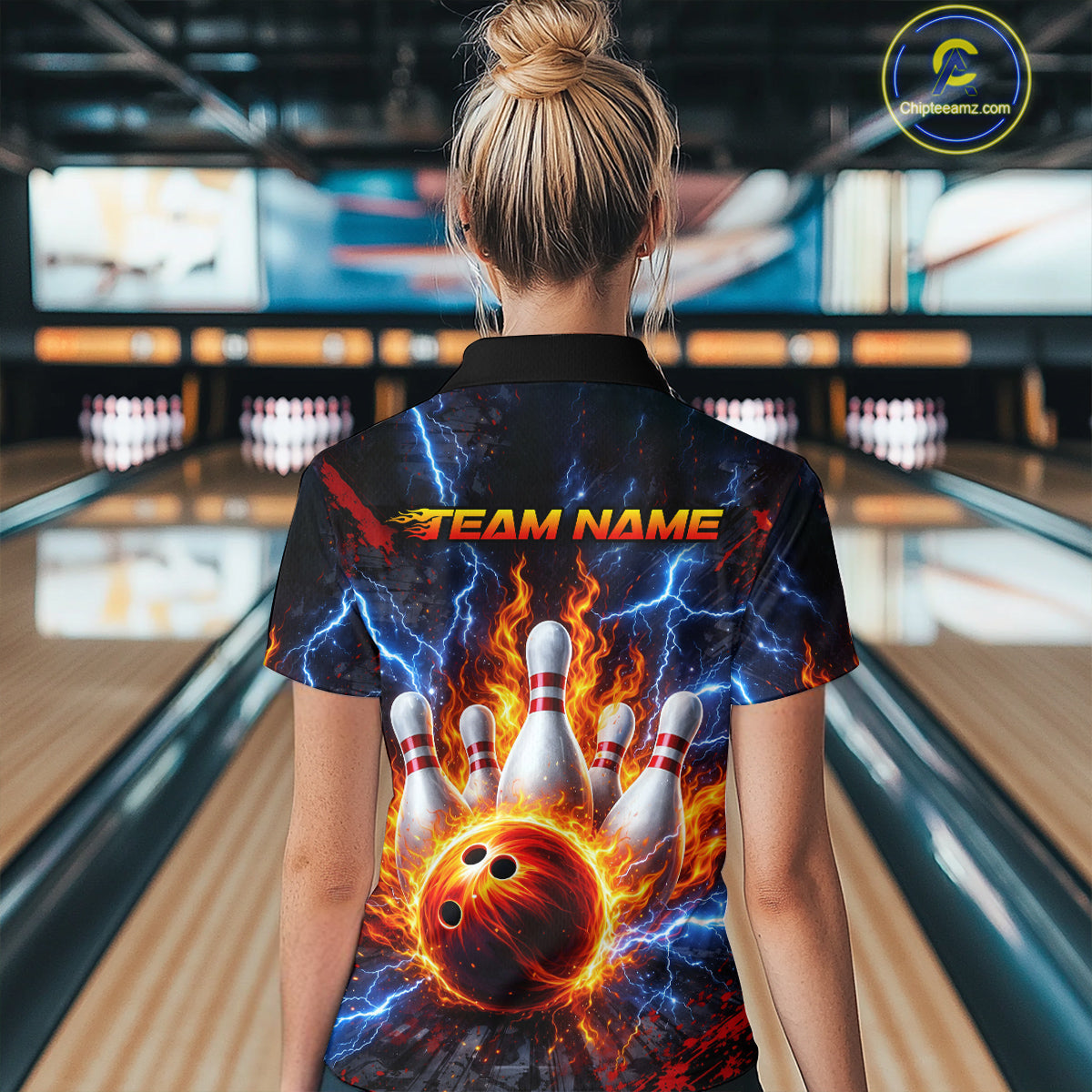 Flaming and Lightning Bowling Shirts for Team Women Men Bowling Polo & 1/4 Zip Shirt MBL242