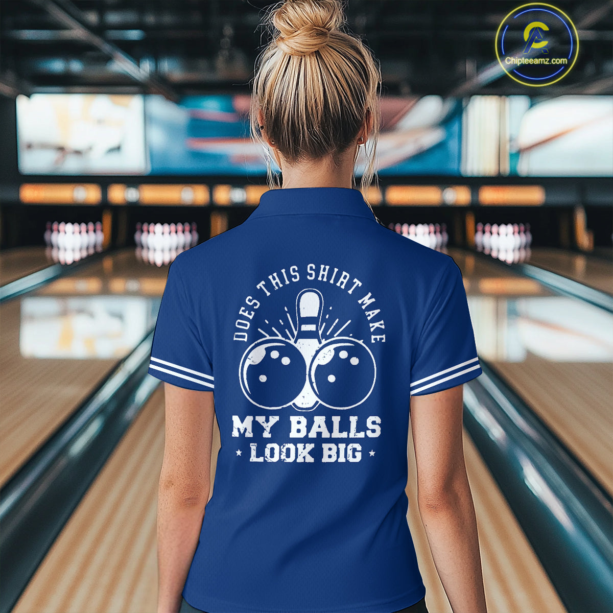 Funny blue and white argyle retro Women Bowling Shirts Custom Does this shirt make my balls look big NQS10610