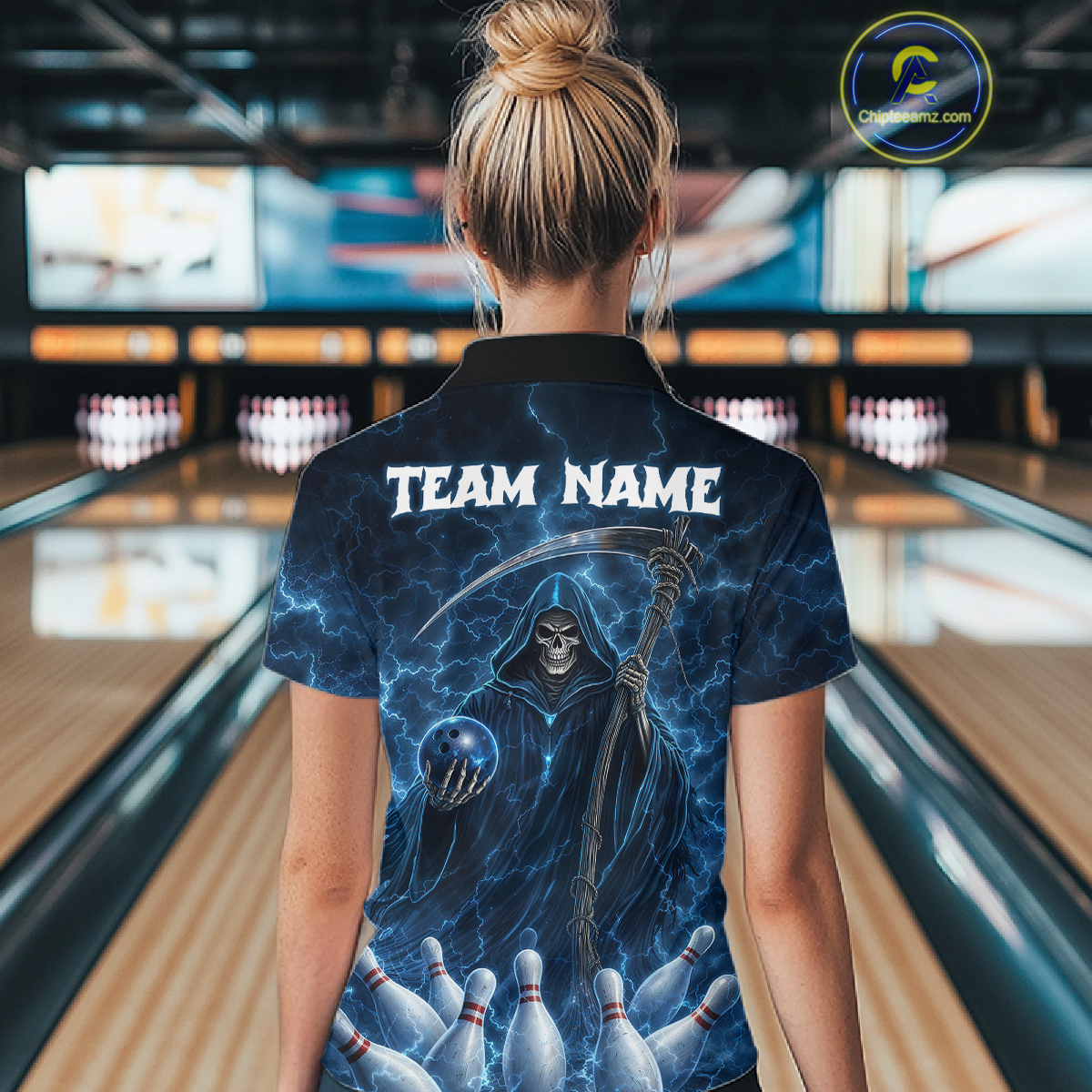 Blue Thunder Lightning Bowling Shirt for Women Bowling League Jersey Polo & Quarter-Zip Bowling Outfit QZT932