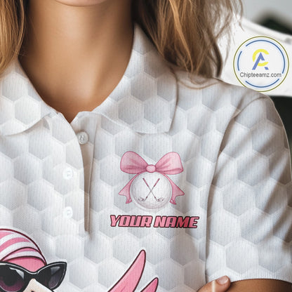 Pink Flamingo Golf Shirt For Women, Funny Argyle Patten Golf Polo Shirt, Ladies Golf Outfit For Team NHT731