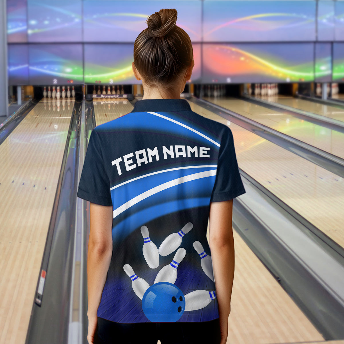 Custom Blue Bowling Jersey Bowling Team Shirts For Women Bowling League Polo & 1/4 Zip HNT163