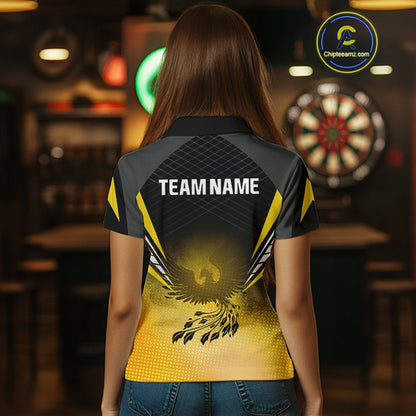 Women’s Darts Shirt With Phoenix And Yellow Halftone Pattern, Custom Name Option NYN0303