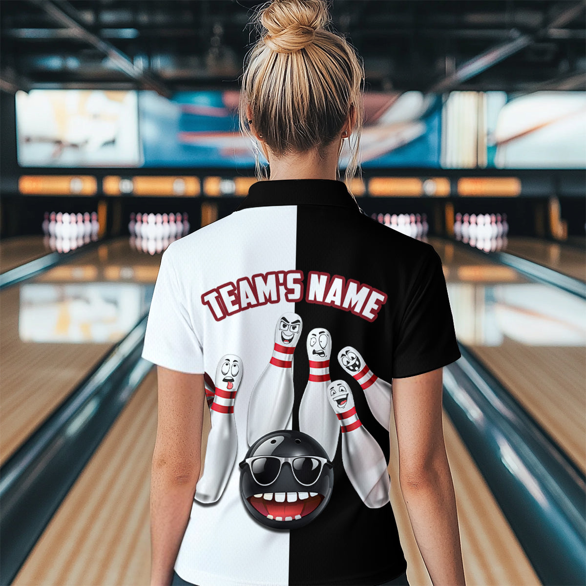 US Flag Bowling Shirt Funny Black & White Bowling Jersey Women Polo Performance Bowling Shirt QZT263
