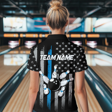 Load image into Gallery viewer, US Blue Flag Bowling Shirt for Women Custom Name Polo &amp; Quarter-Zip Bowling Jersey Bowling Team Shirt HNT23
