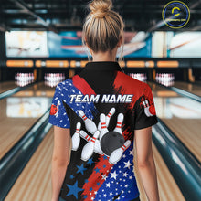 Load image into Gallery viewer, American Flag Bowling Shirt Personalized Patriotic Polo Bowling Team League Gift for Bowlers QZT691