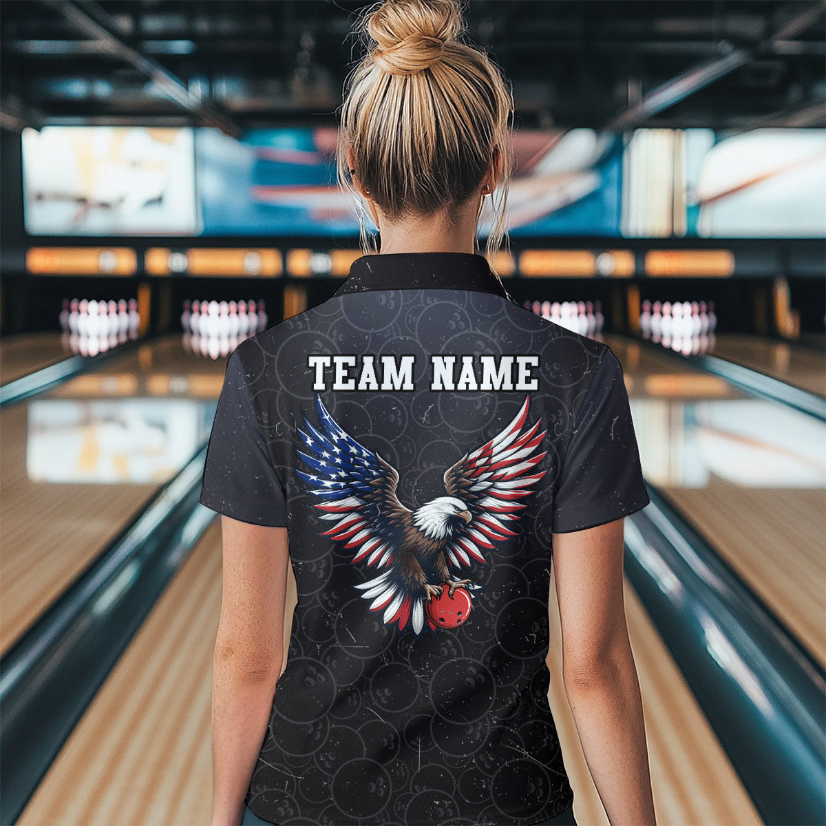 Personalized US Flag Bowling Shirt Eagle Bowling Jersey Polo Shirt Bowling for Women QZT274