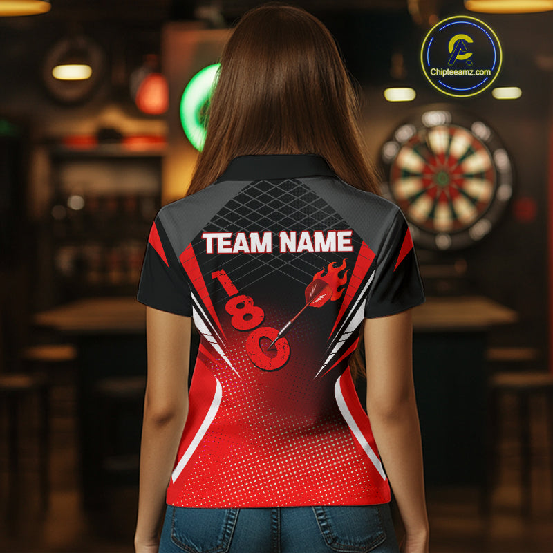 Flaming Dart Arrow In 180 Score Women's Darts Shirt - Custom Name For Dart Players NYN0421