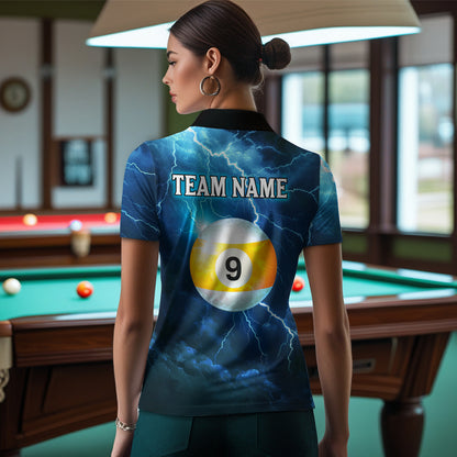 Blue Thunder 8 & 9 Ball Billiards Shirt Women Team Polo & 1/4 Zip Shirts Billiard Jersey NNT17