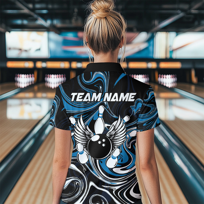 Personalized Bowling Shirt for Men and Women Bowling Team Jersey Blue Polo Shirt QZT601