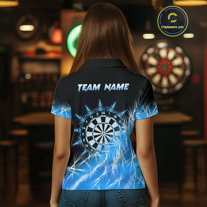 Blue Icy Lights Womens Darts Polo & Quarter Zip Custom Dart Shirts For Team Darts Jerseys TDM3799