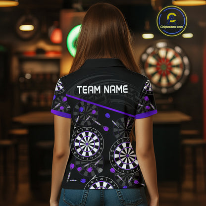 Women's Custom Darts Shirt With Purple-Black Dartboard And Arrows Pattern NYN0264