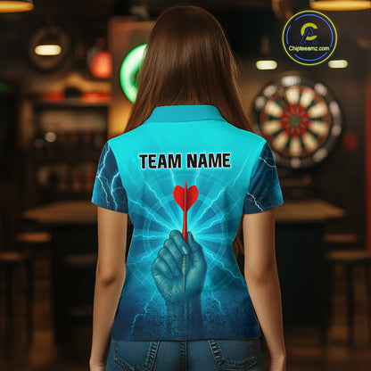 Women’s Custom Darts Shirt - Turquoise Lightning Fist With Maroon Dart Arrow NYN0316