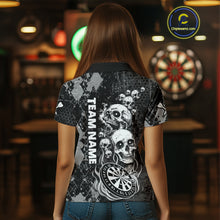 Load image into Gallery viewer, Black Grey Grunge Argyle Skull Dart Shirts Custom Women's Dart Jerseys Team Polo &amp; Quarter Zip TDM3836
