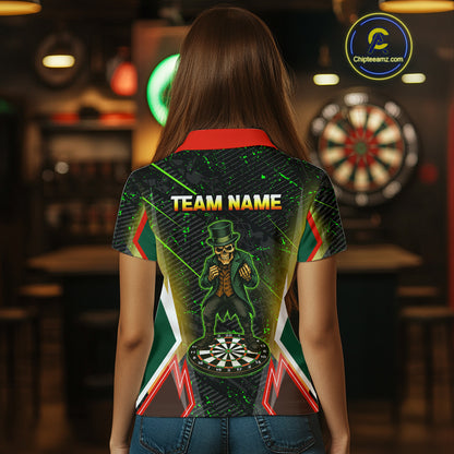 Green Skeleton With Urban Neon Women's Dart Shirt - Custom Name For Darts Jersey NYN0430