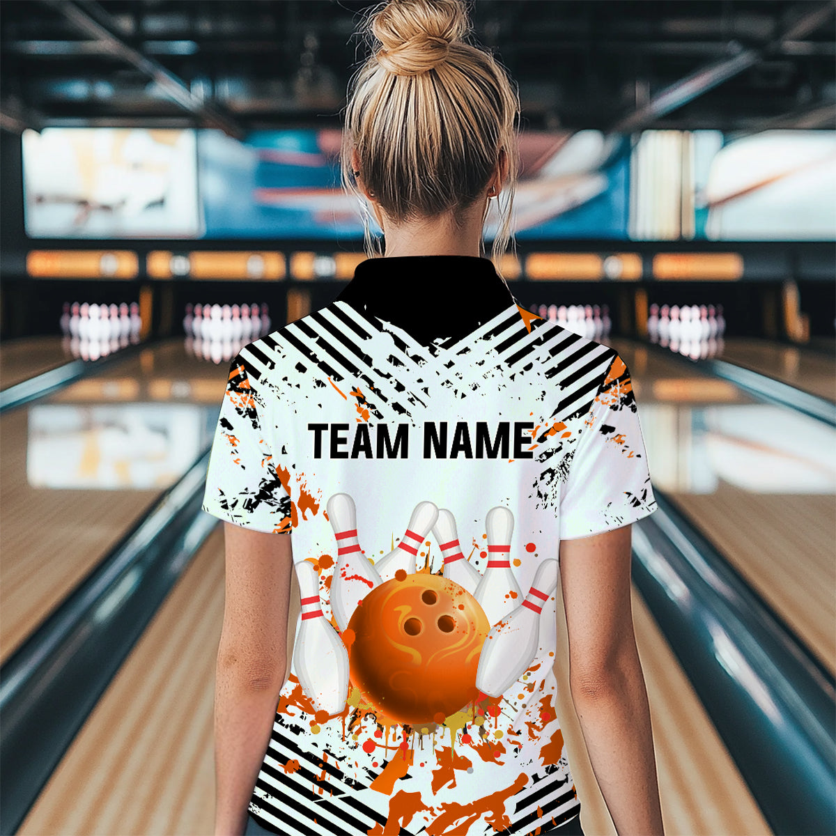 Orange Bowling Shirts Custom Watercolor Bowling Jersey for Men Women with Team Name MBL53