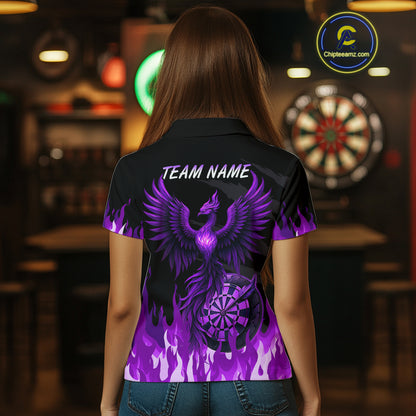 Women's Custom Darts Team Shirt With Purple Phoenix Dartboard And Flame Pattern NYN0341
