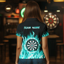Load image into Gallery viewer, Turquoise Fire Flame Dart Shirt With Pocket For Women Custom Dart Team Jersey TDM3792