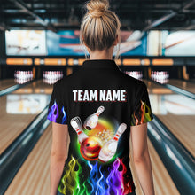Load image into Gallery viewer, Rainbow Flame Bowling Jersey For Women Personalized Bowling Team Shirts Bowling Polo Shirt BDT324