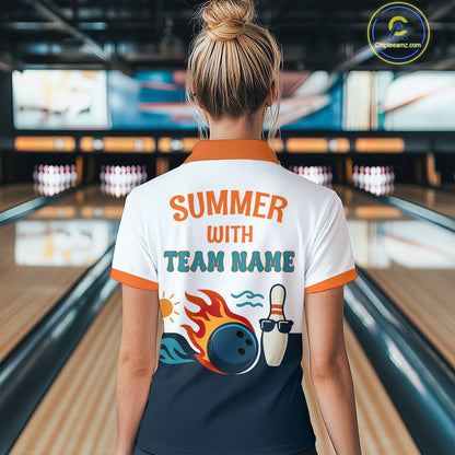 Personalized Flame Bowling Shirt Polo Bowling Summer with Team Name Gift for Bowlers QZT697