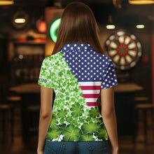 Load image into Gallery viewer, American flag St Patrick day shamrock pattern custom St Patrick Team Darts Shirts For Women NQS9582