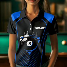 Load image into Gallery viewer, Customized Blue 8 Ball Pool Crown Women's Billiard Shirts, Billiard Team Shirts Polo &amp; 1/4 Zip Shirts NNT37