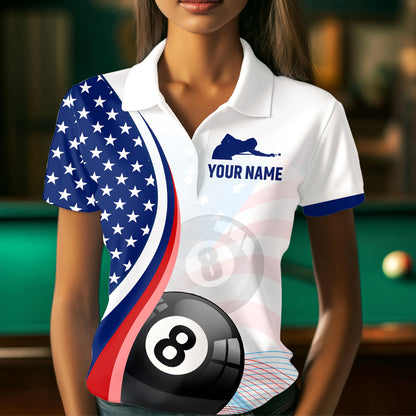 US Flag Billiard Shirt 8 9 Ball Billiard Jersey Billiard Shirt for Women Polo & 1/4 Zip NNT15