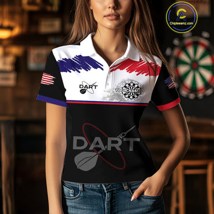 American Flag Grey Smoke Dartboard Women's Darts Shirt - Custom Name For Darts Jersey NYN0426