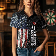 Load image into Gallery viewer, Grunge Vintage American Flag Custom Retro Dart Shirts For Women, Pride Team Patriotic Dart Jerseys TDM3693