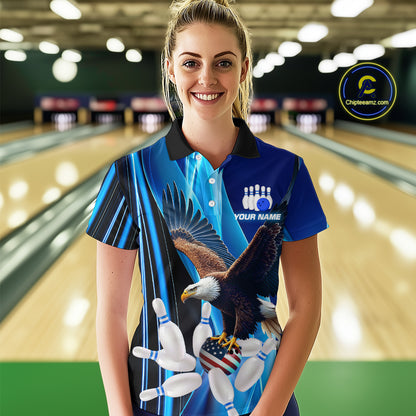 Custom Blue Eagle Bowling Shirt for Men Women Team Bowling Polo Shirts & 1/4 Zip MBL95