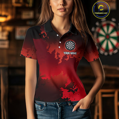 Women's Custom Darts Shirt With Grunge Red Camo Broken Dartboard & Skull Art NYN0269