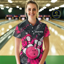 Load image into Gallery viewer, Pink Watercolor Bowling Shirts for Women Men Custom Team Bowling Polo&amp;1/4 Zip Shirt MBL110