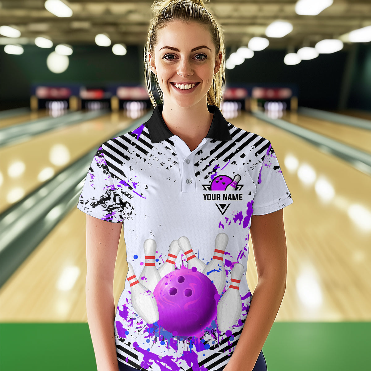 Purple Bowling Shirts Custom Watercolor Bowling Jersey for Men Women with Team Name MBL53