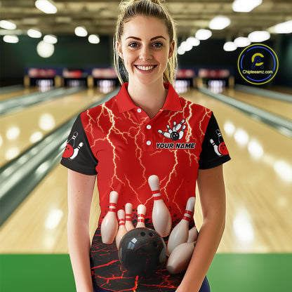 Red Thunder Lightning & Lava Bowling Shirt for Men Women Team Bowling Jersey MBL92